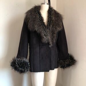 Luxurious Black Faux Fur Trimmed Women's Coat